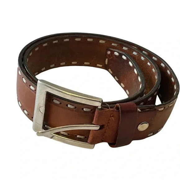 Men’s Brown Leather Belt with  Silver Buckle - Picture 1 of 7